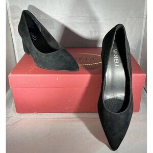 Vaneli‎ Marice Black Suede 5.5 M Pointed Toe Block Heels Shoes NIB